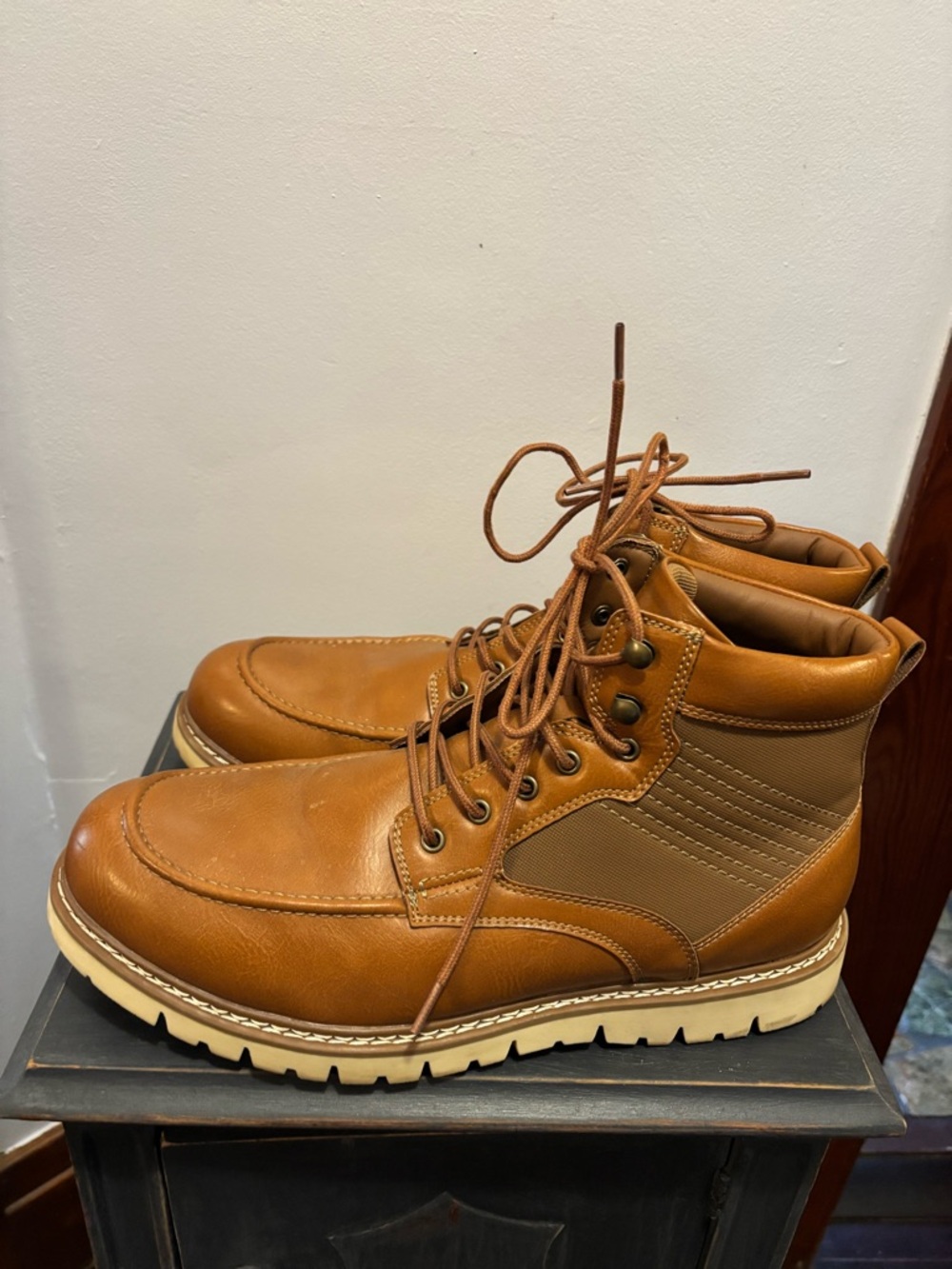 Steve Madden Brown Lace-Up Moc Toe Work Boots